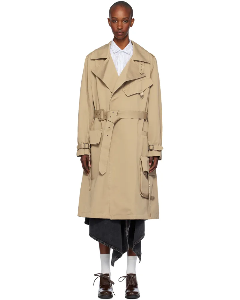 OPEN YY Beige Motorcycle Trench Coat Beige