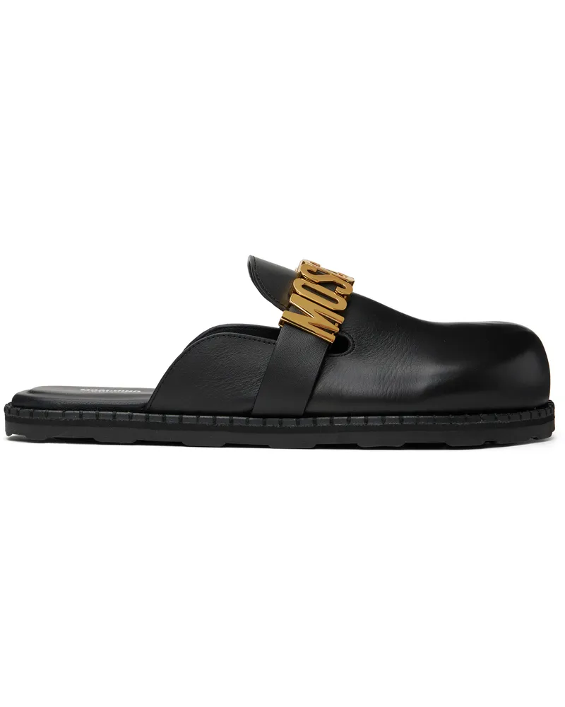 Moschino Black Leather Mule Loafers Black