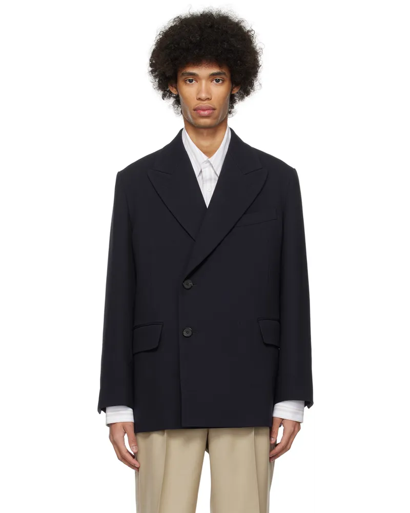 AURALEE Navy Double-Breasted Blazer Dark