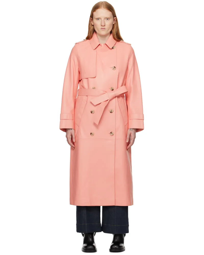 Mackage Pink Gael-V Leather Trench Coat Guava
