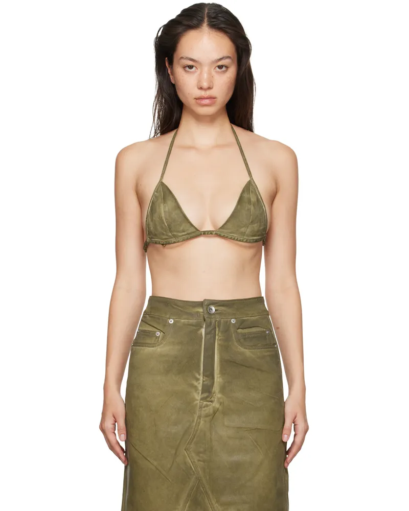 DRKSHDW by Rick Owens Khaki Porterville Foil Stretch Denim Bra 85