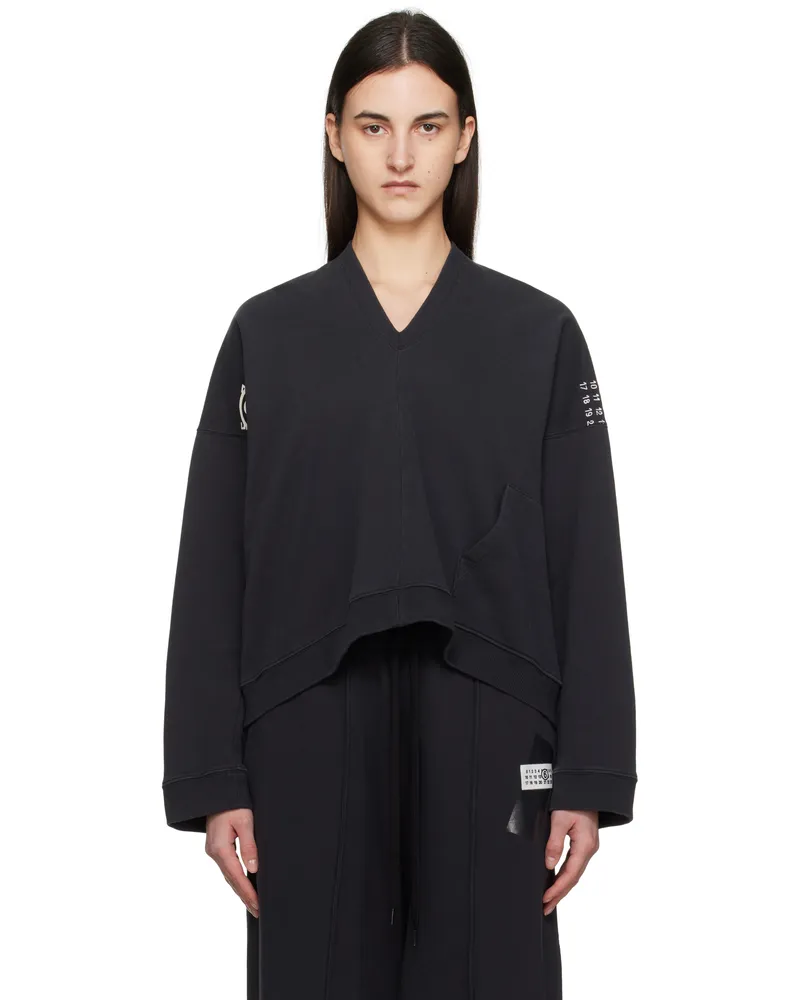 Maison Margiela Black V-Neck Logo Sweatshirt 899