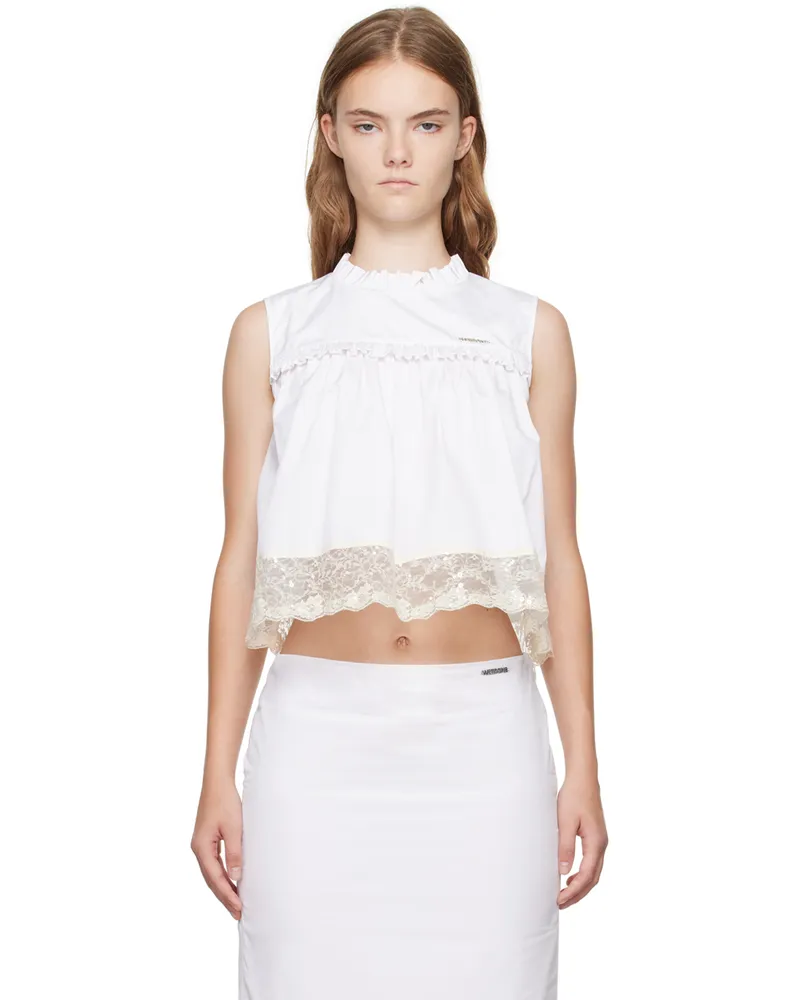 WE 11 DONE White Lace Trim Blouse White