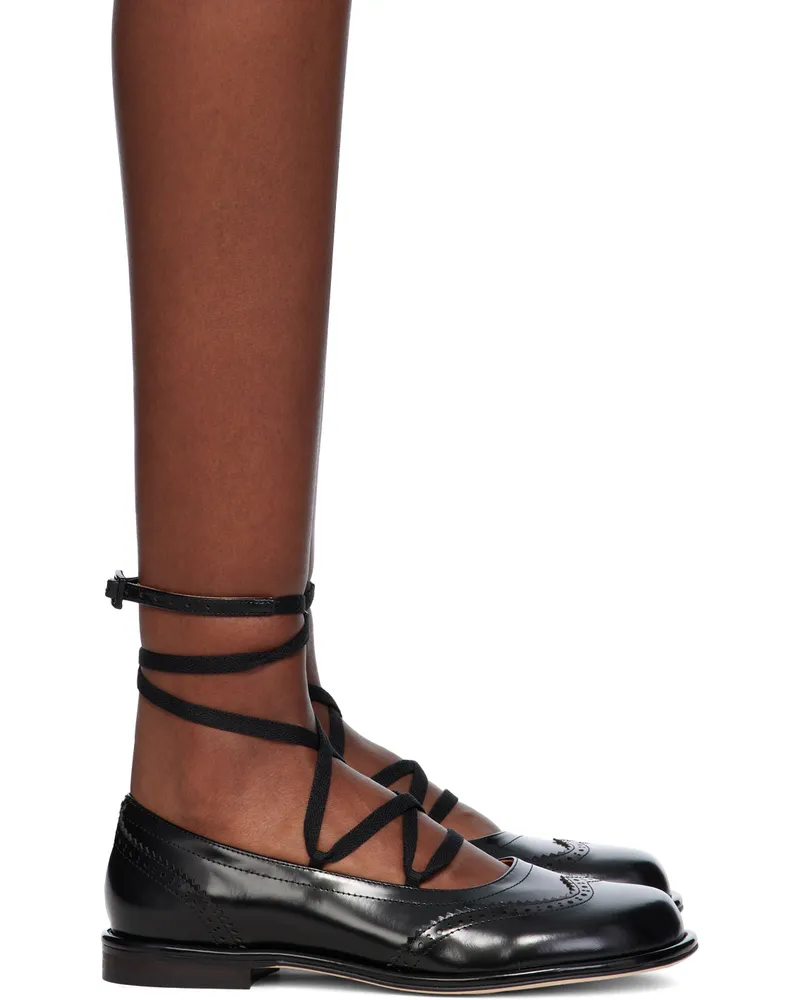 SHUSHU/TONG Black Lace-Up Flat Brogues Ba100