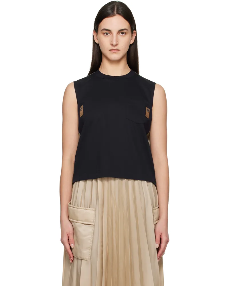Sacai Navy & Khaki Nylon Twill Mix Cotton Jersey Tank Top 234