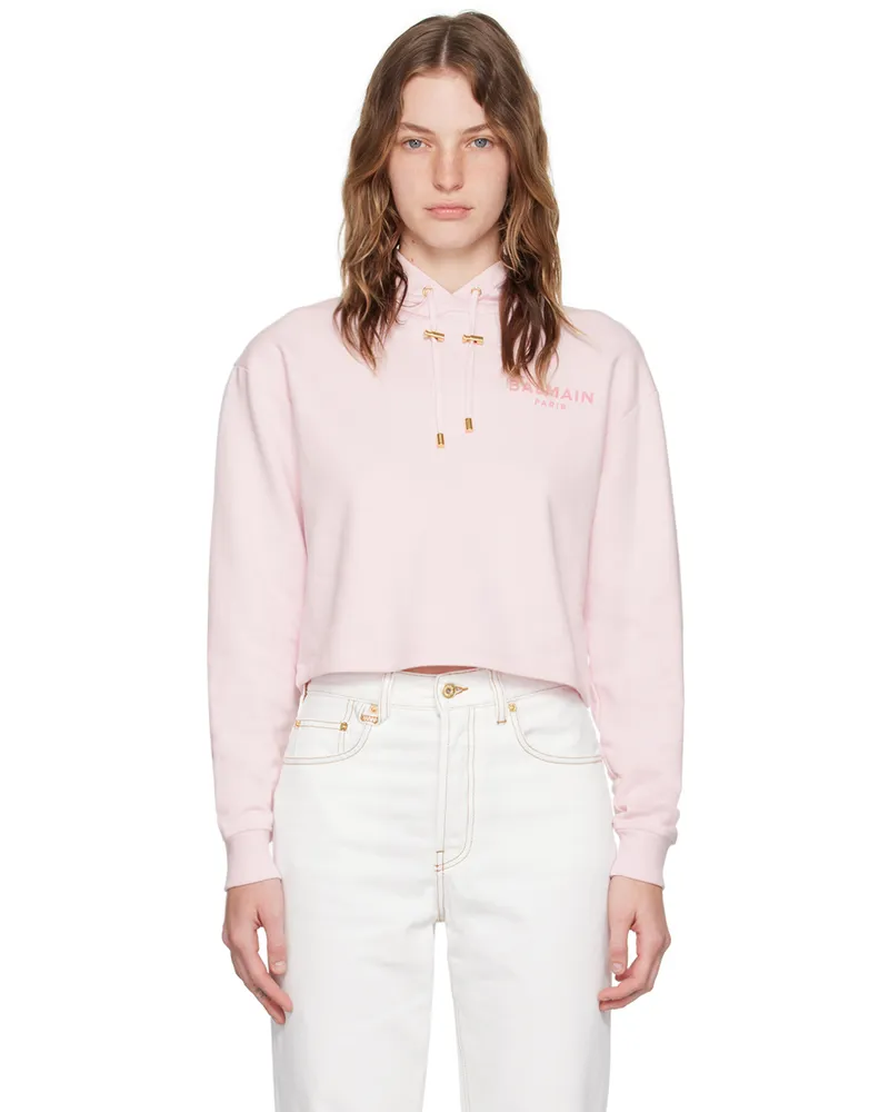 Balmain Pink 'Balmain Paris' Flocked Hoodie Ois