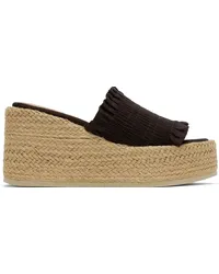 Ganni Brown Smock Espadrille Wedge Sandals Chocolate