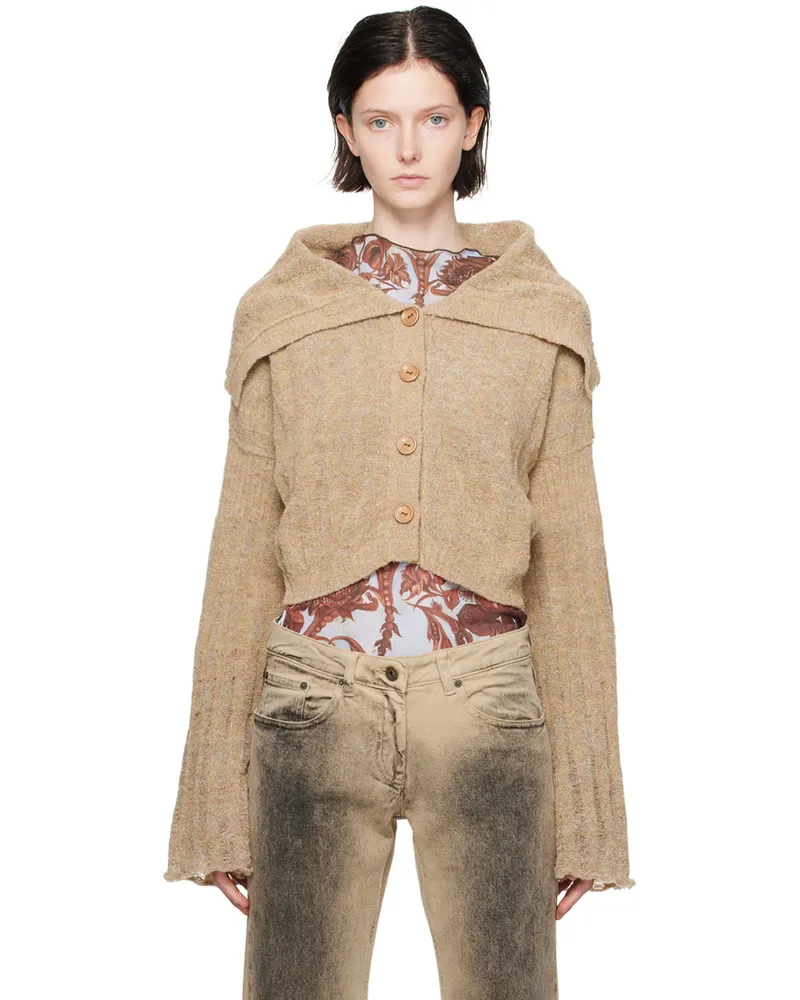Charlotte Knowles Beige Lettuce Edge Cardigan Melange