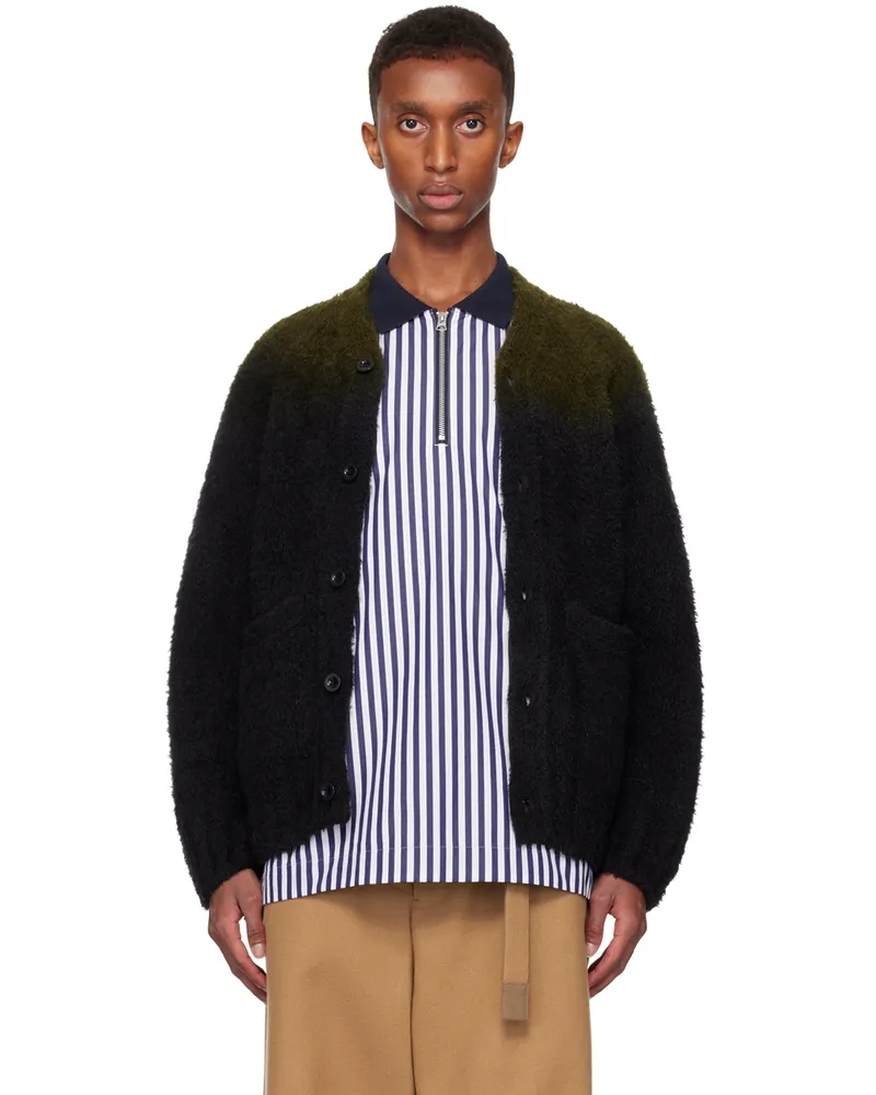 Sacai Green & Black Gradation Dye Knit Cardigan 502
