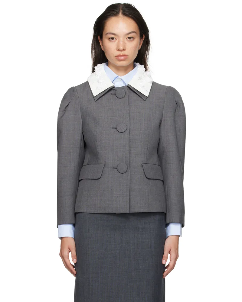 SHUSHU/TONG Gray Embellished Lapel Collar Jacket Gr100