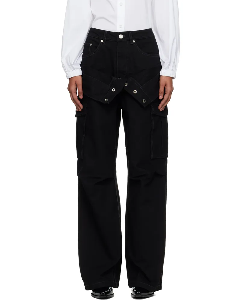Andersson Bell Black Double Waist Work Wide-Leg Cargo Pants Blk