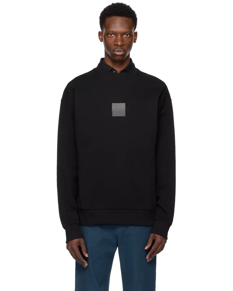 HUGO BOSS Black Cotton Terry Split Logo Sweatshirt 001-black