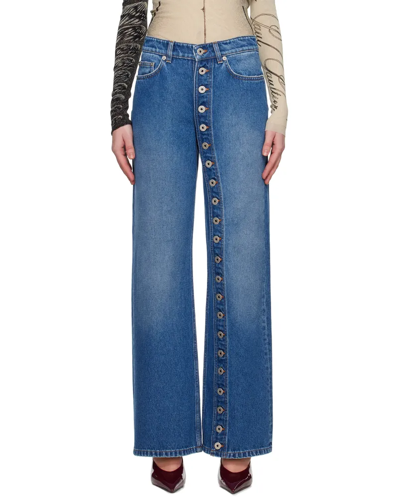 Jean Paul Gaultier Blue 'The Buttoned Denim' Jeans 57-vintageblue