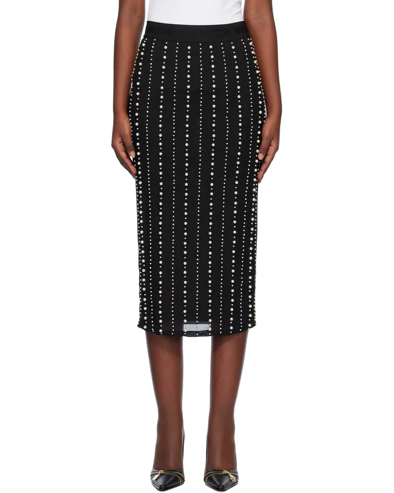 Versace Jeans Black Embellished Midi Skirt E899