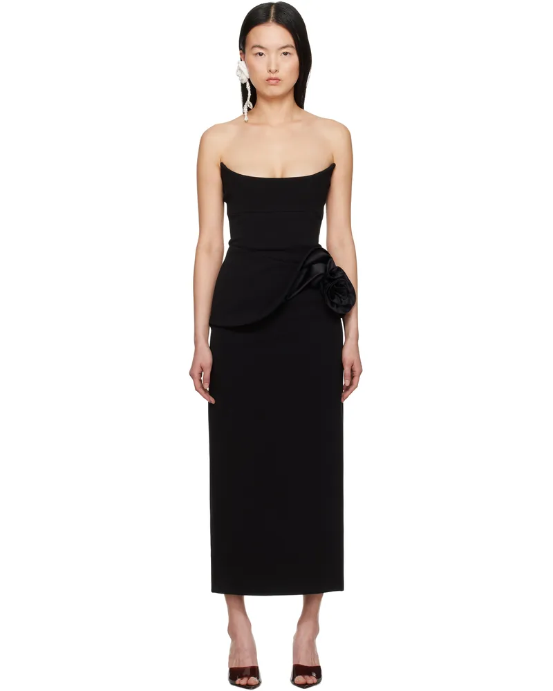 Magda Butrym Black Floral Appliqué Bustier Midi Dress Black