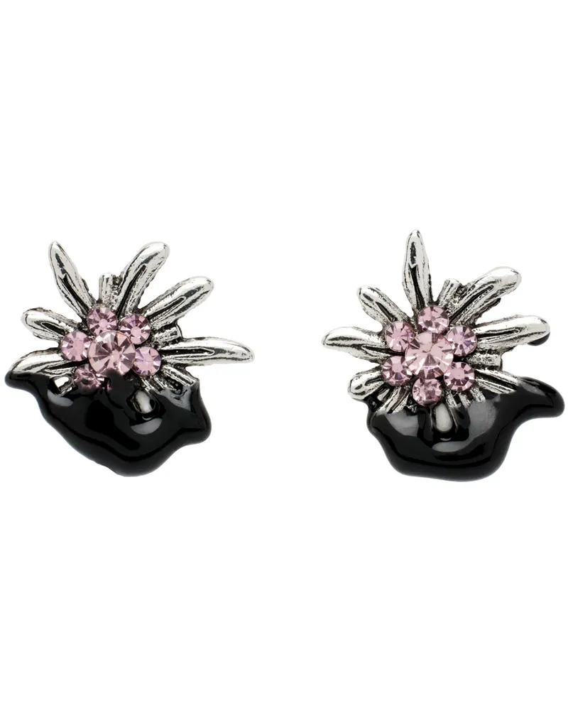 OTTOLINGER Silver & Black Dipped Edelweiss Stud Earrings Black