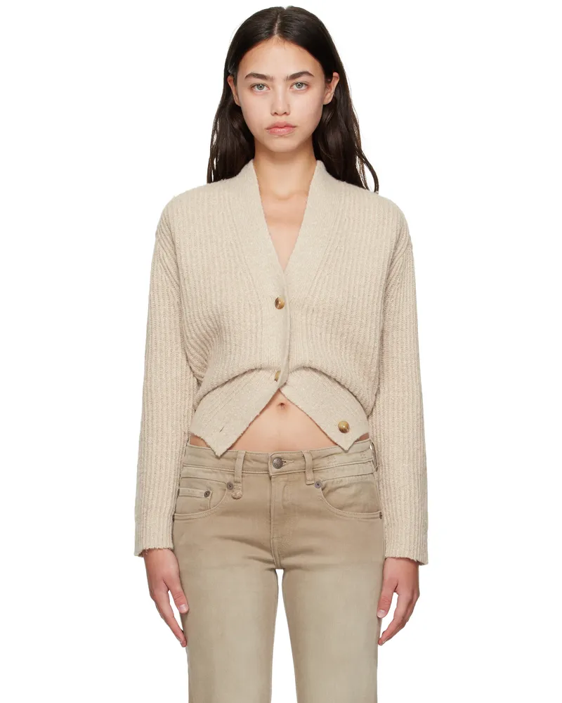 R13 Beige Split Hem Ribbed Cardigan Oatmeal