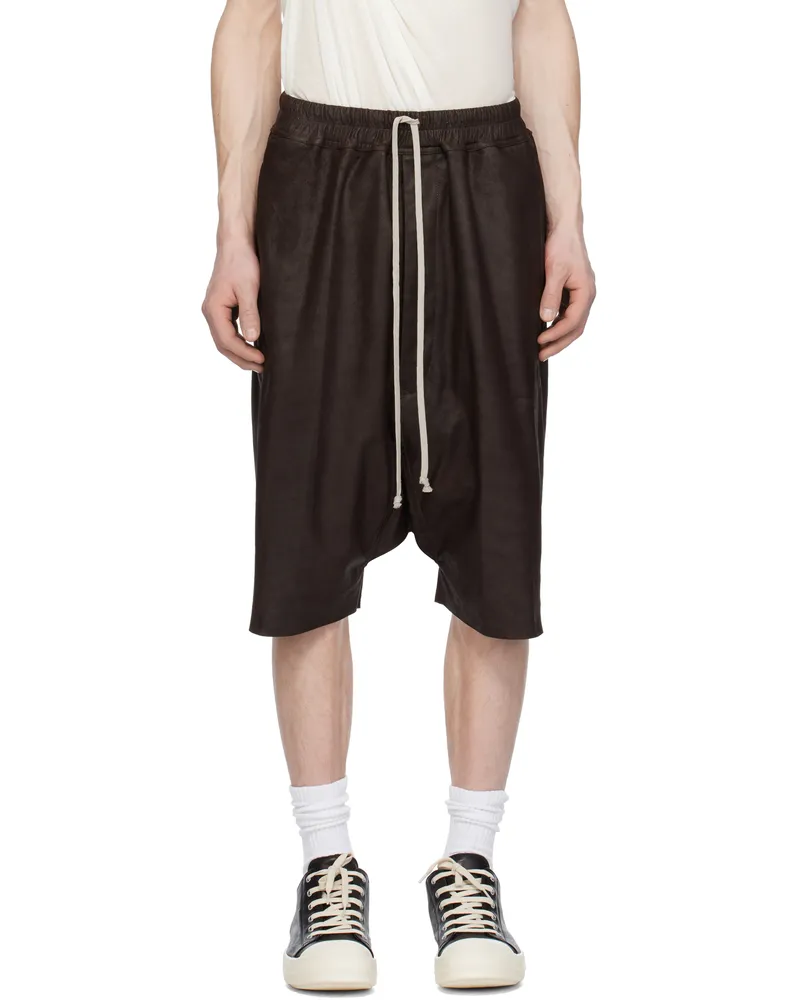 Rick Owens Brown Hollywood Rick's Pods Leather Shorts 14