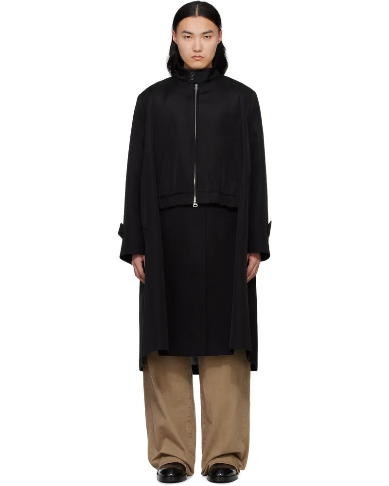 Sacai Black Double-Faced Silk Cotton Coat 001
