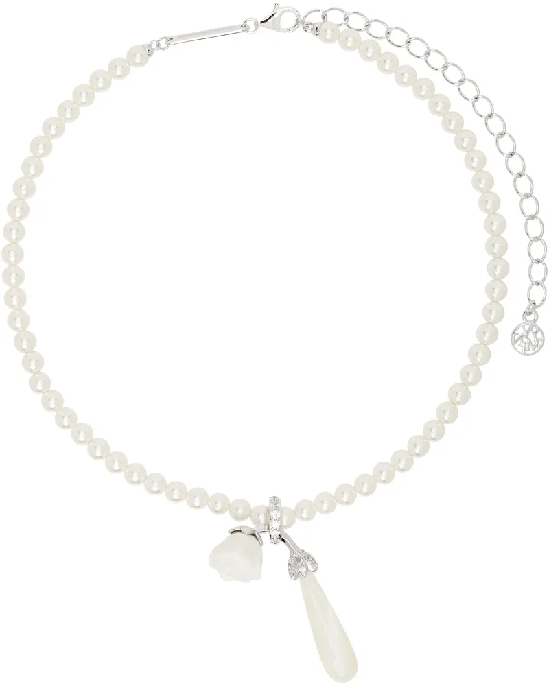 SHUSHU/TONG SSENSE Exclusive Bridal Capsule YVMIN Edition Ceramic Rose Faux-Pearl Necklace Wh100