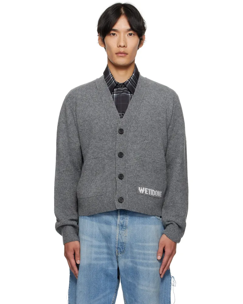 WE 11 DONE Gray Pocket Logo Knit Cardigan Charcoal