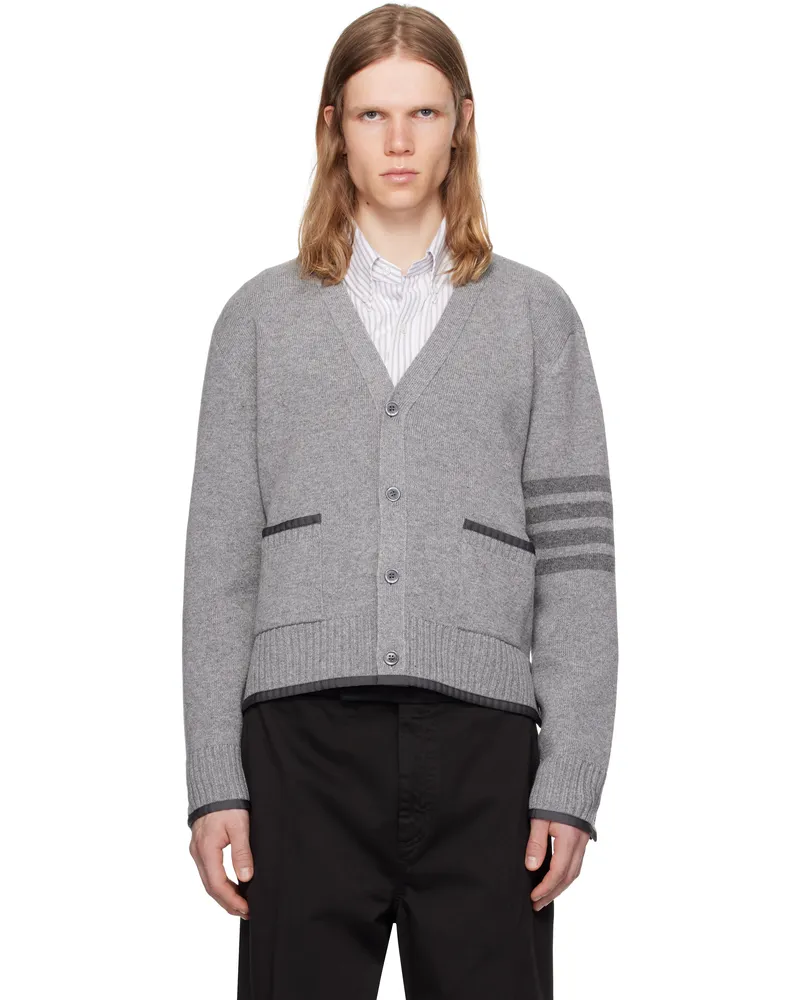 Thom Browne Gray Milano Stitch V Neck Cardigan 055lt