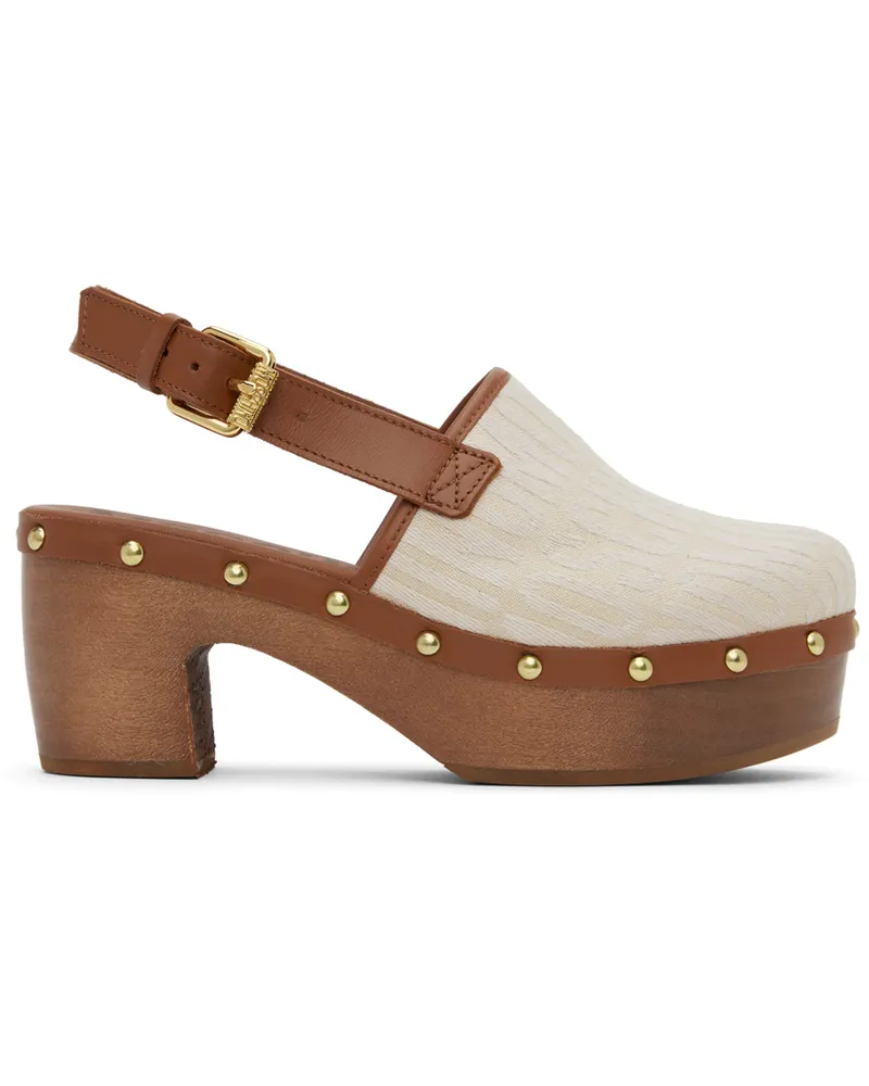 Moschino Off-White & Brown Allover Logo Canvas Mules 10a