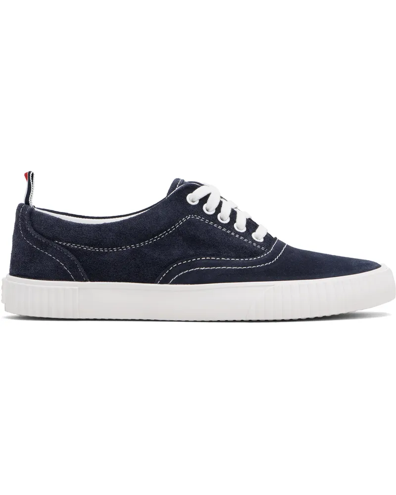 Thom Browne Navy Calf Suede Heritage Sneakers 415navy