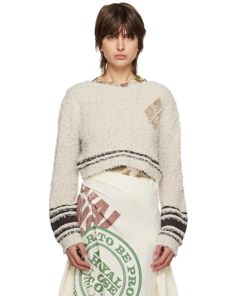 OPEN YY Beige Argyle Cropped Sweater Beige