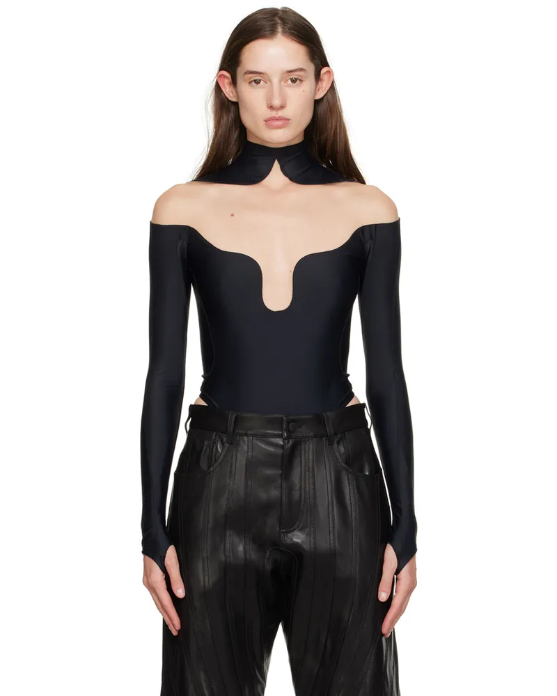 Thierry Mugler Black Wavy Bodysuit B99n1