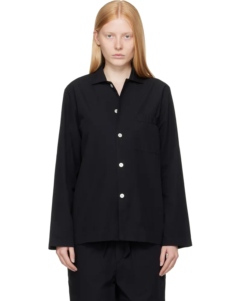 TEKLA Black Poplin Long-Sleeved Pyjama Shirt All