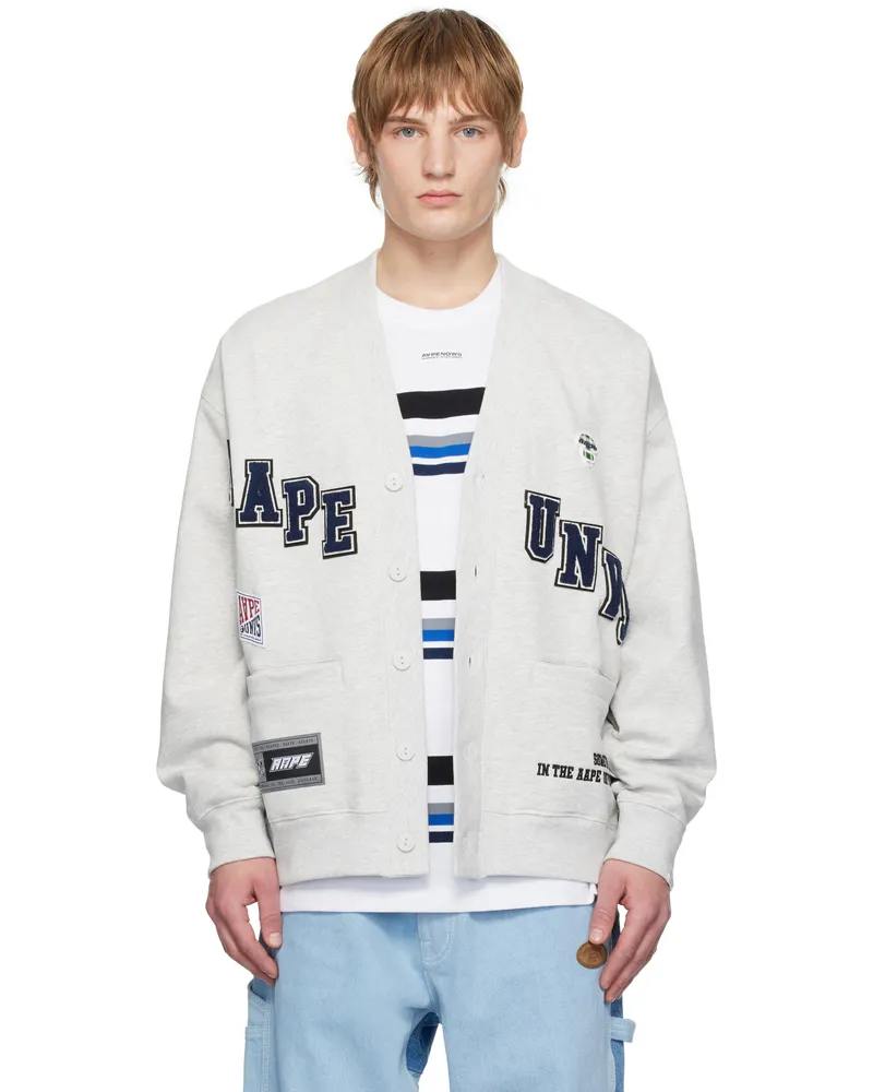 AAPE by A Bathing Ape Gray Multi-Logo Button Down Cardigan Wh2