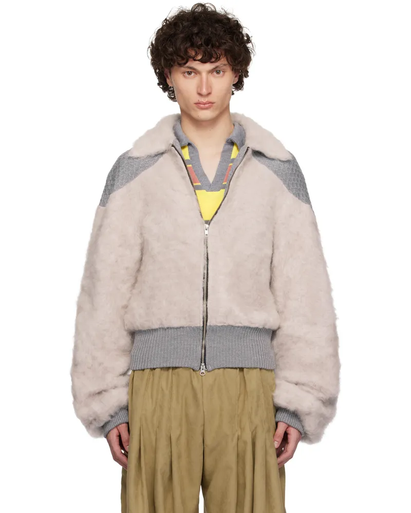 ANDREJ GRONAU Gray Knitted Mohair & Merino Bomber Jacket Grey