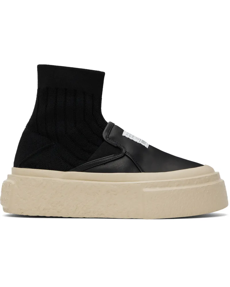 Maison Margiela Black Leather Knit Sock Platform Sneakers T8013