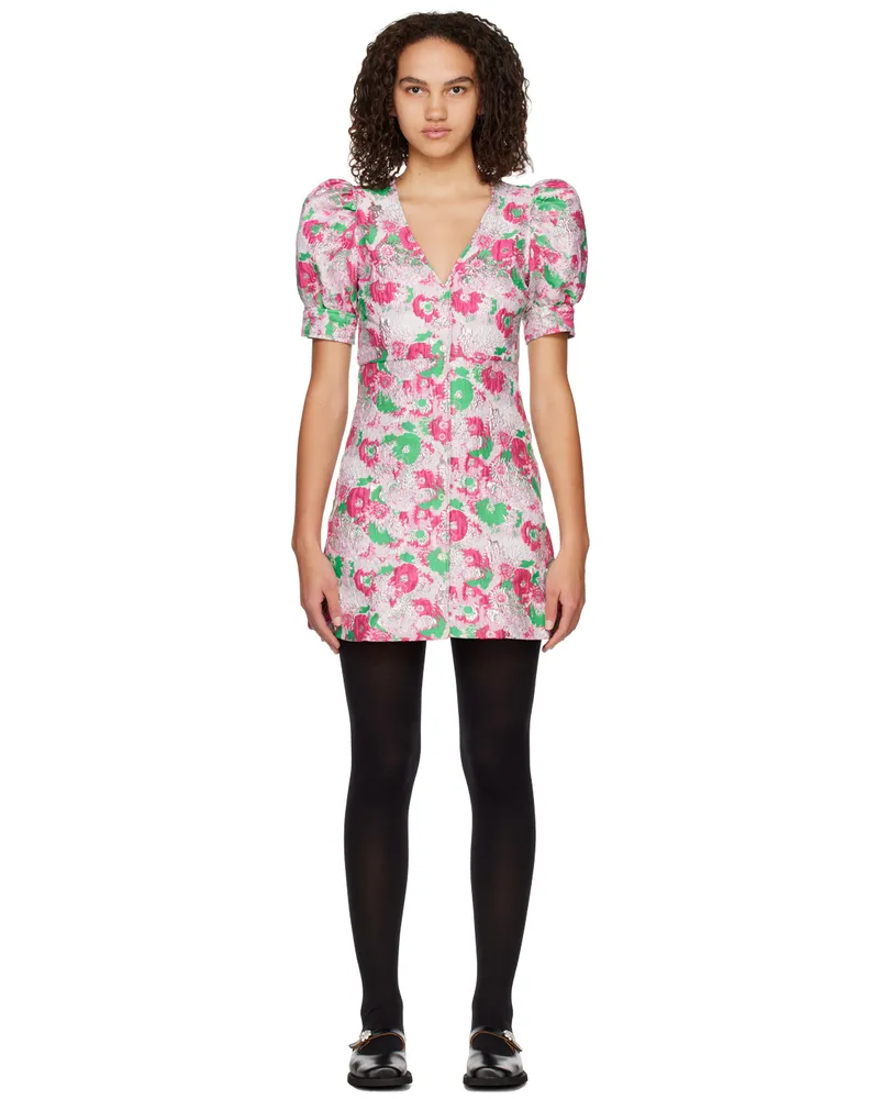 Ganni Silver & Pink Floral Minidress 393