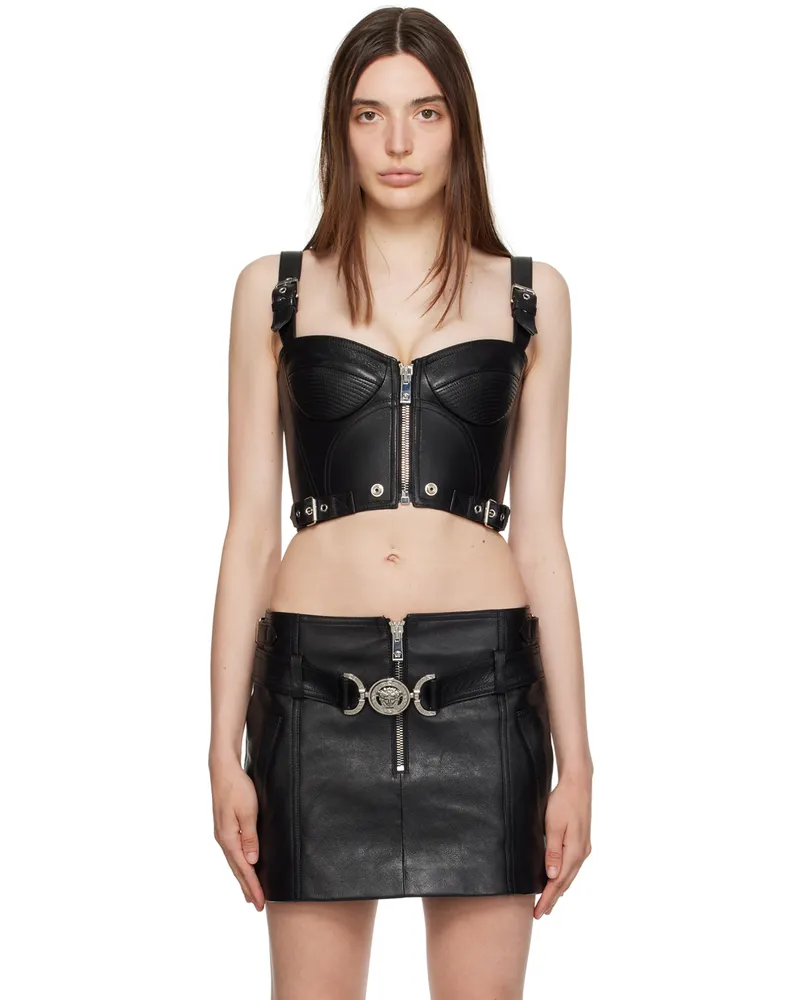 Versace Black Biker Leather Bra 1b000