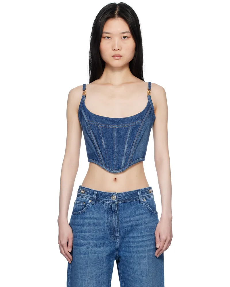 Versace Blue Medusa '95 Denim Tank Top 1d030