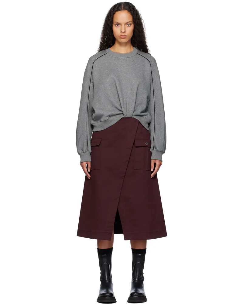 3.1 phillip lim Gray & Burgundy Draped Sweatshirt Utility Midi Dress Medium