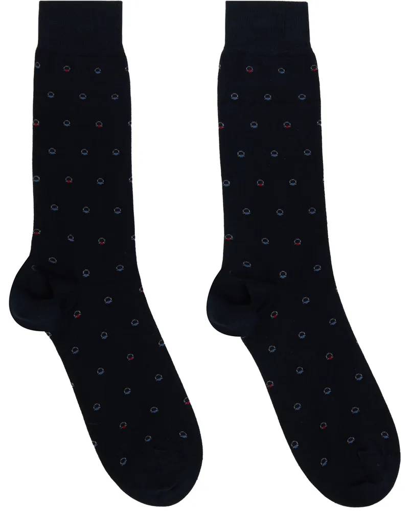 Ferragamo Navy Medium Gancini Jacquard Socks Blue