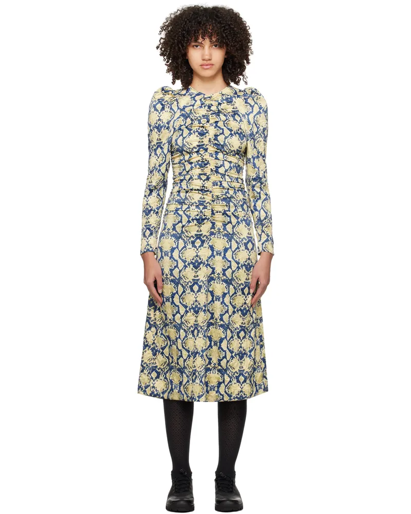 Ganni Blue & Beige Snake Printed Midi Dress 883