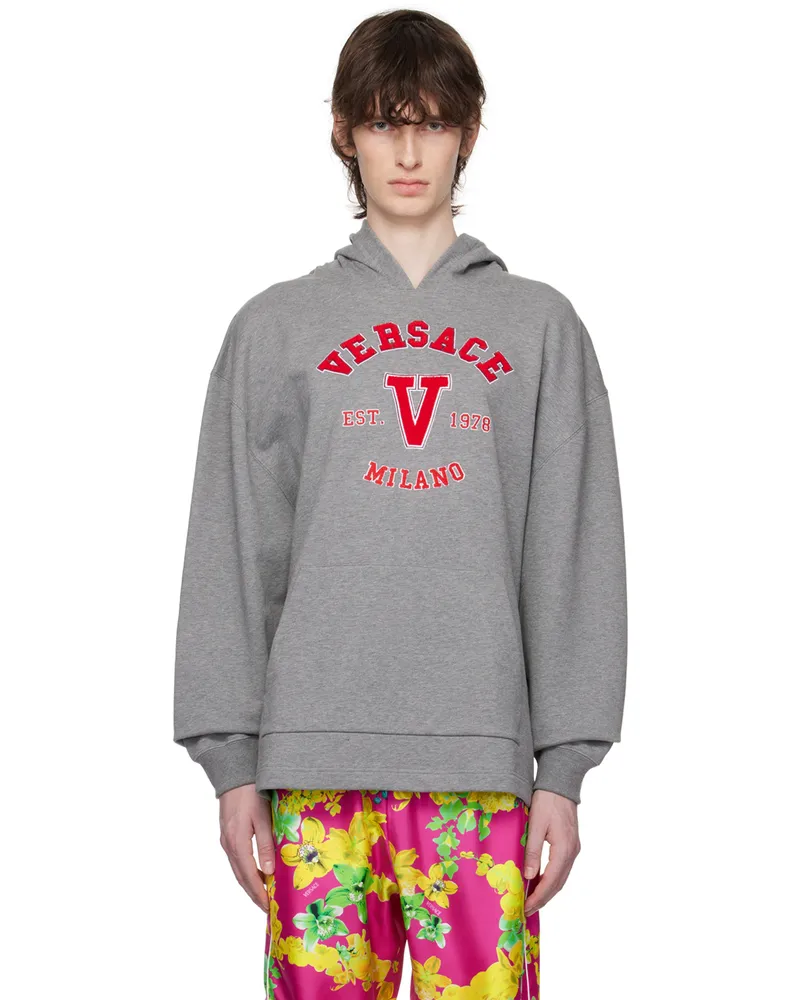 Versace Gray Embroidered Hoodie 1e+100