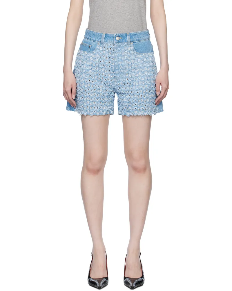 Stella McCartney Blue Mid-Rise Bouclé Denim Shorts 4125