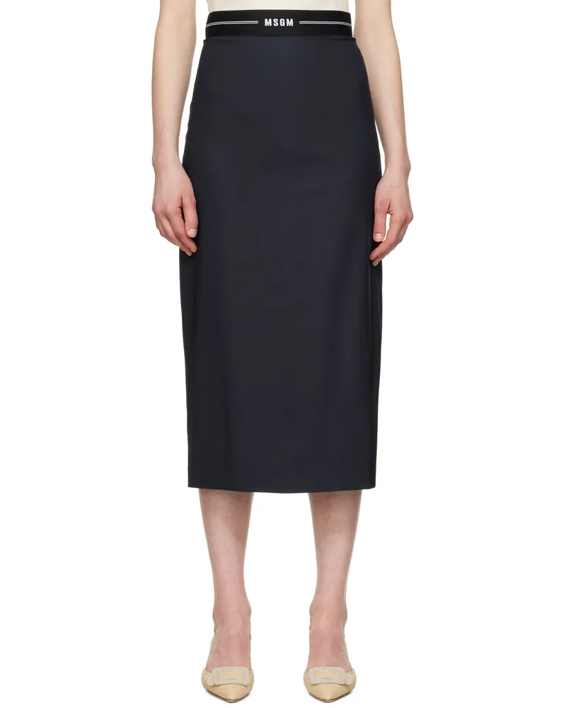 MSGM Navy Virgin Wool Midi Skirt 88