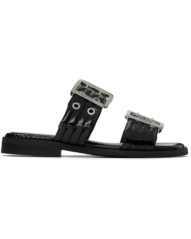 Ganni Black Feminine Buckle Two-Strap Sandals 099
