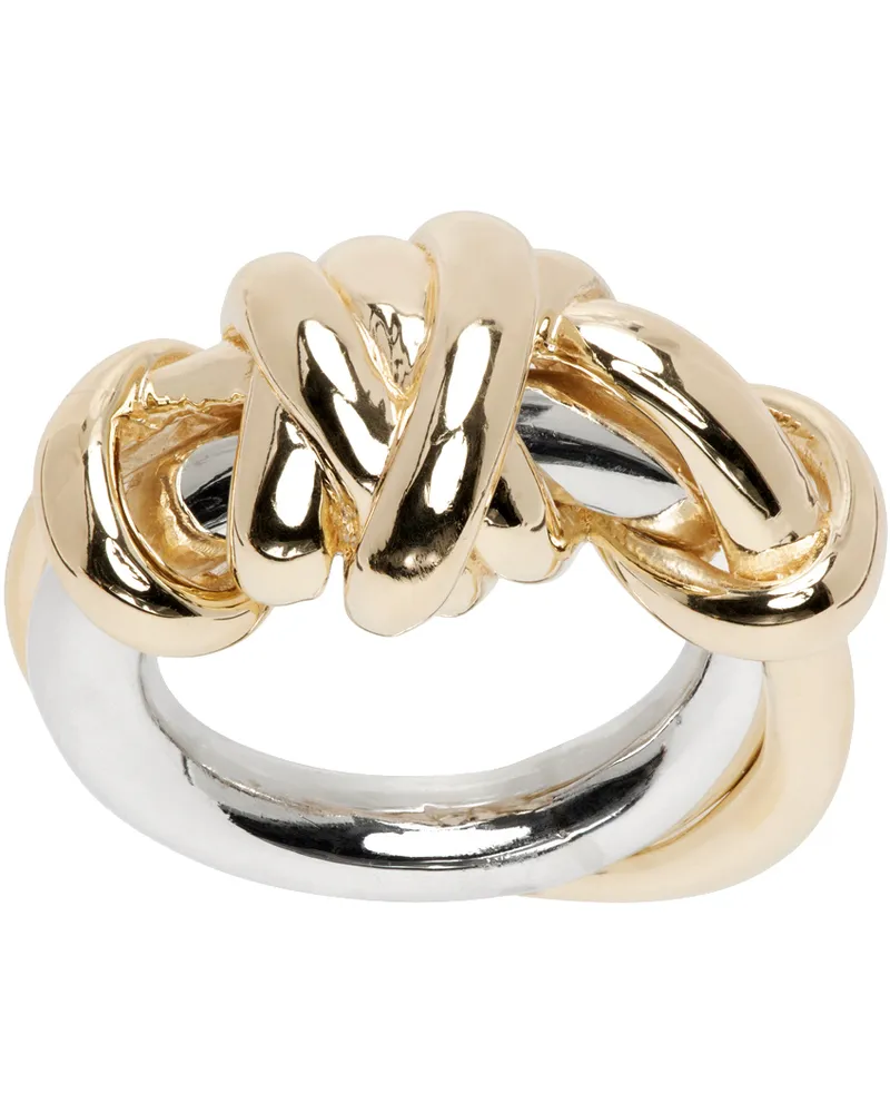 Bottega Veneta Silver & Gold Knot Ring 8119