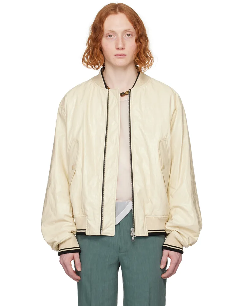 Dries van Noten Beige Zip Bomber Jacket Cream