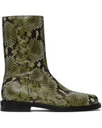 Dries van Noten Green Snake-Embossed Leather Boots Green