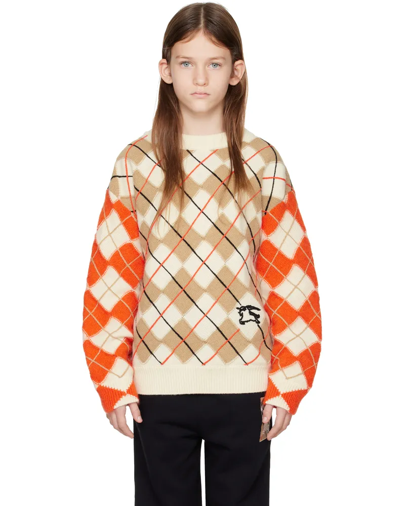 Burberry Kids Orange Argyle Wool Sweater Orange