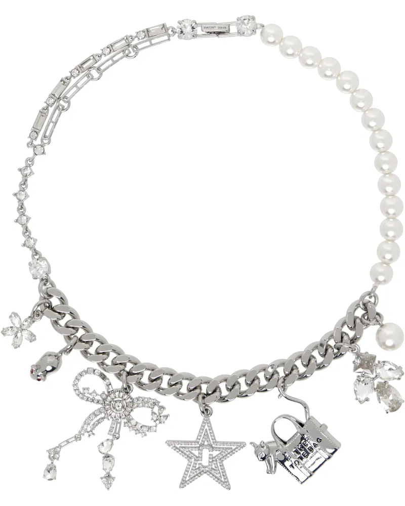 Marc Jacobs Silver & White 'Cats Out of the Bag' Charm Necklace 040