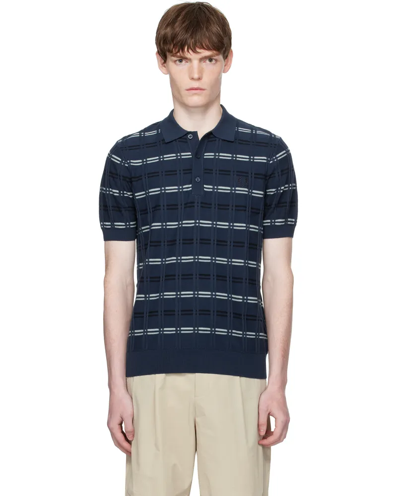 Fred Perry Navy Striped Rib Knitted Polo X86tennis